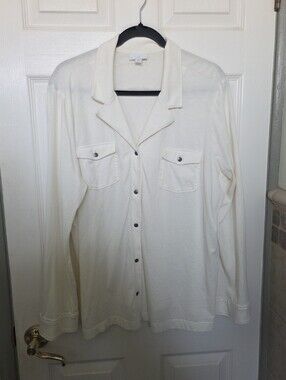 J. Jill Cream Cotton Long-Sleeve Button-Down Shirt with Camp Collar XL TALL